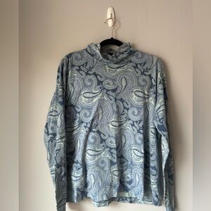 Lands' End Blue‎ and White Floral Shirt large turtleneck